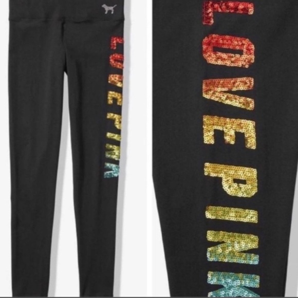 PINK Victoria's Secret bling rainbow ombré leggings NWT M - Picture 1 of 6